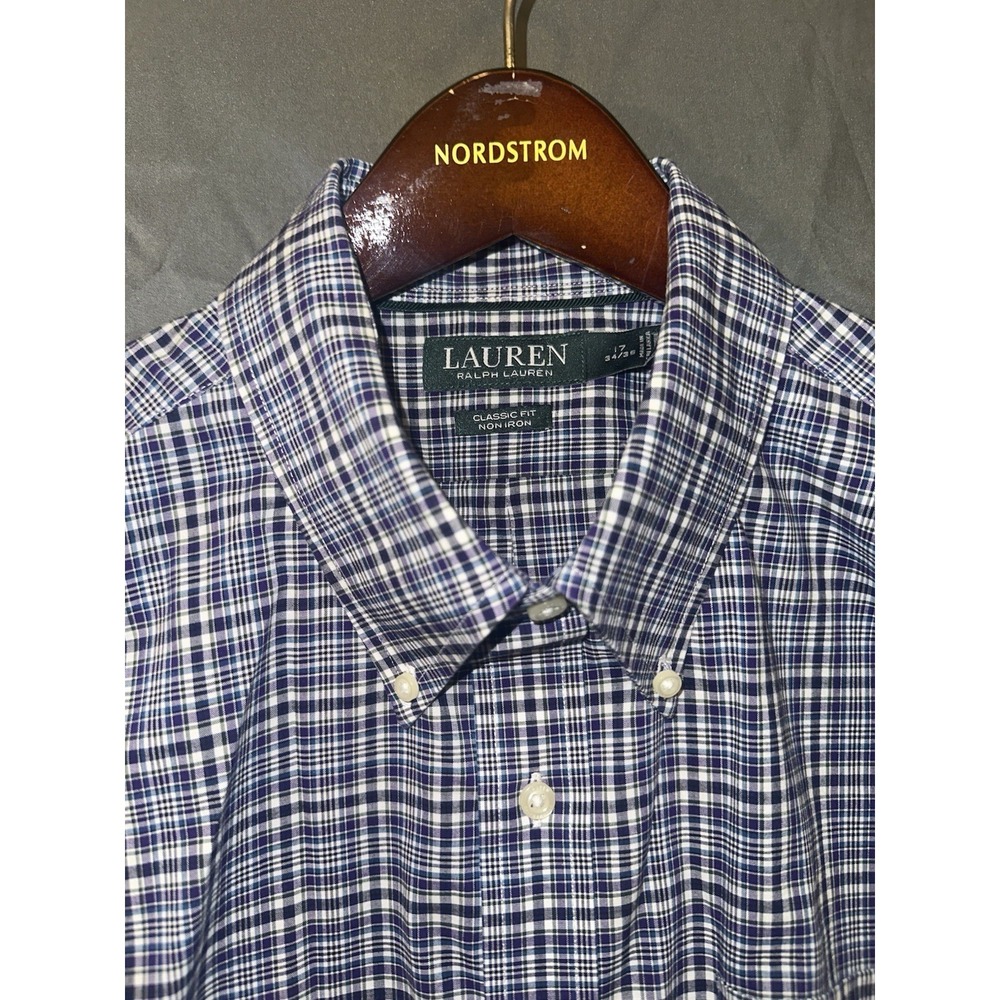 Mens Polo Ralph Lauren Purple‎ Checks Button Up Dress Shirt 17 34-35 /  L